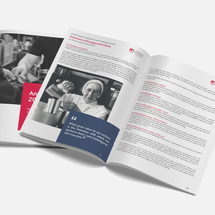 Annual report designed for soup kitchen by wellington graphic designer