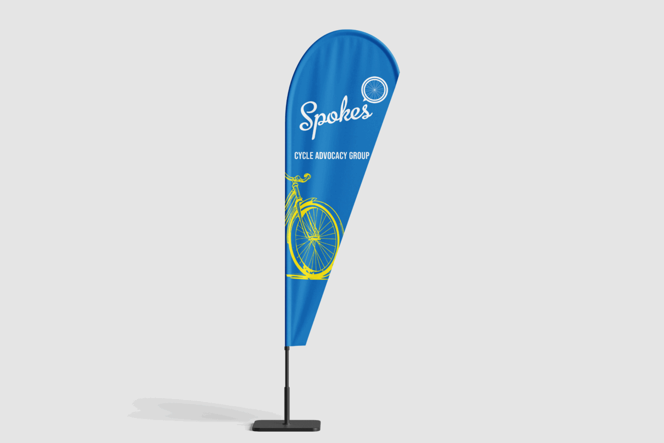 Teardrop Flag by wellington graphic designer for Spokes Canterbury