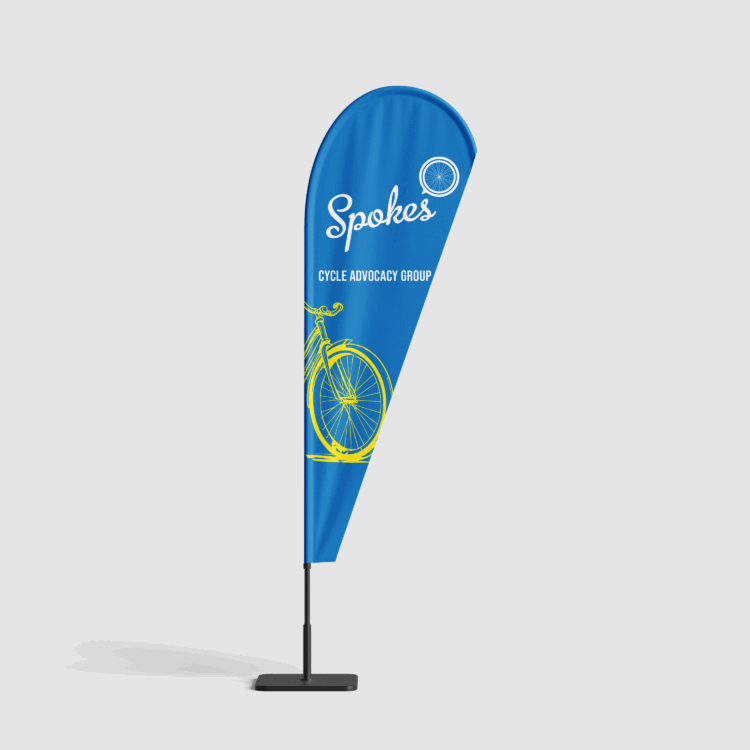 Teardrop Flag by wellington graphic designer for Spokes Canterbury