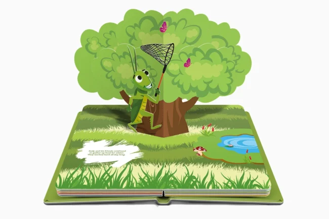 Ant and grasshopper pop up book for children